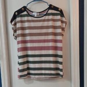 Striped Short Sleeve Top with Button Accents